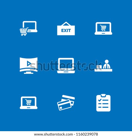 9 keyboard icons in vector set. screen, laptop icon, laptop and credit cards payment illustration for web and graphic design