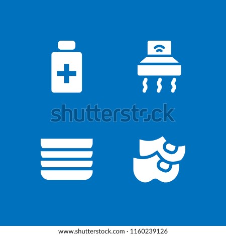 cleaning icon. 4 cleaning set with hood, antiseptic, dishes and clogs vector icons for web and mobile app