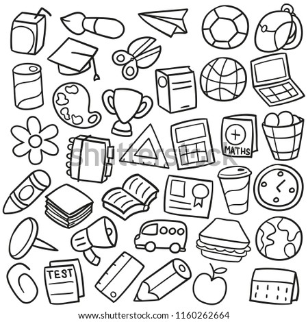 School Learning Traditional Doodle Icons Sketch Hand Made Design Vector