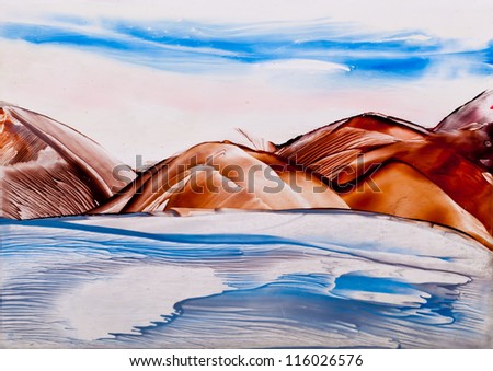 River and rock landscape in wax
