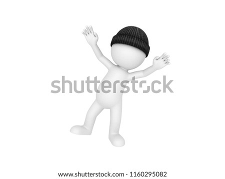 Stick man wearing woolen cap falling in 3D rendering.