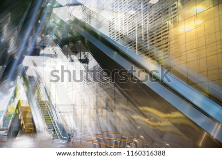 Abstract image of tunnel and escalator, multiple exposure. Image for background of future manipulation