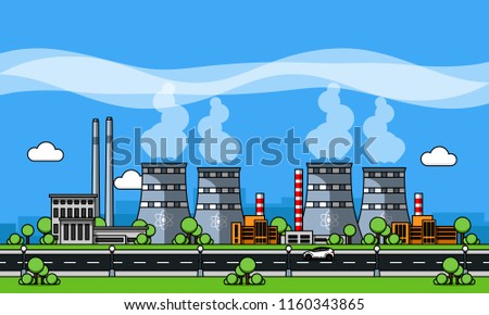 Nuclear power plant line vector illustration.