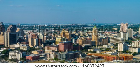 Aerial drone panorama Downtown San Antonio Texas USA