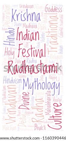 Radhastami vertical in banner form word cloud.