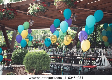 birthday party fun celebration for happy kids. event decoration with colorful balloons gift kids