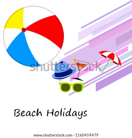 beach umbrella ball sunglasses cocktail hat beach holiday vector background
