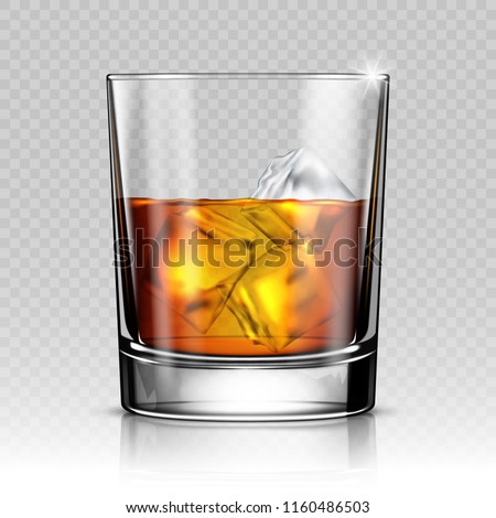 Glass of whiskey with ice isolated on transparent background Royalty-Free Stock Photo #1160486503