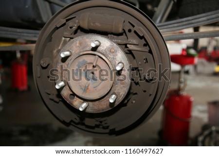 Car Parts. Car Repair. Used car parts isolated on white. brake replace. 