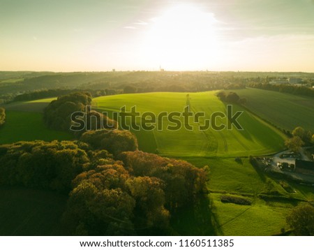 Idyllic green landscape in Germany, drone picture