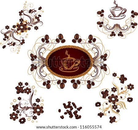 set of floral design elements with coffee beans