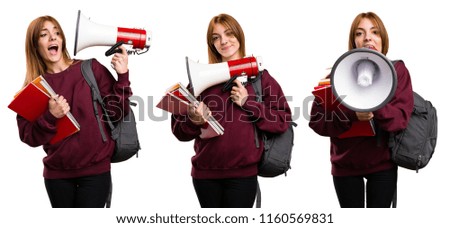 Set of Student woman holding a megaphone