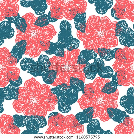 Hand drawn beautiful floral vector seamless pattern. Feminine romantic background, textile and wrapping texture. Vector illustration.