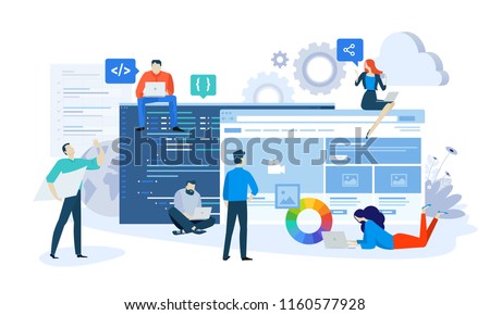 Vector illustration concept of website and app design and development. Creative flat design for web banner, marketing material, business presentation, online advertising. Royalty-Free Stock Photo #1160577928