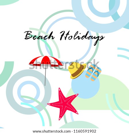 beach umbrella starfish hat flip flops beach holiday vector background