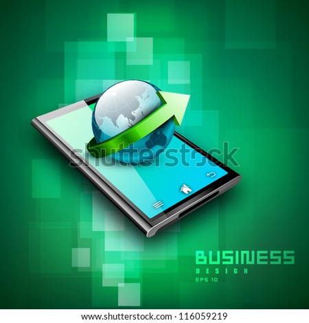 3D business concept with world globe on a tablet screen. EPS 10.