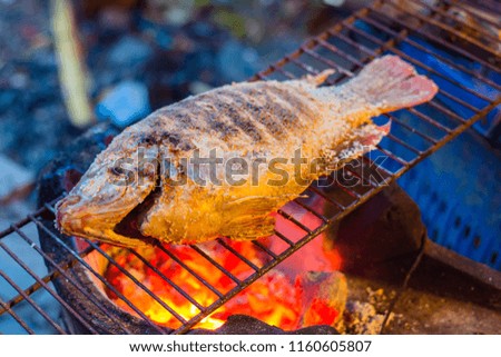 Grilled fish as food of Southeast Asia in the evening.