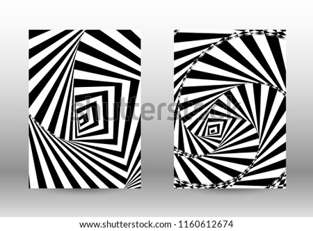 Optical contrast. Set of abstract patterns with distorted lines. Black and white striped psychedelic background. Abstract vector illustration.You can use for design covers, cards,posters.