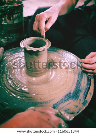 The activity clay pot uses hand workshop mold Ancient Thailand.