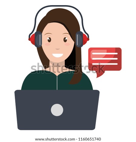 young woman with laptop character