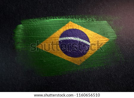 Brazil Flag Made of Metallic Brush Paint on Grunge Dark Wall Royalty-Free Stock Photo #1160656510