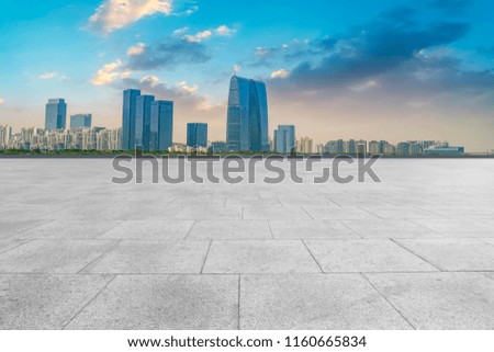 The empty marble floor and the city of Suzhou.