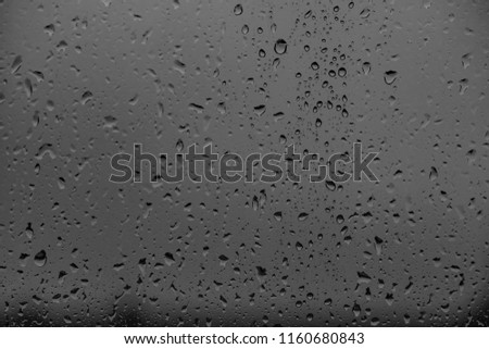 drops of rain on the glass, the view on the street is blurred