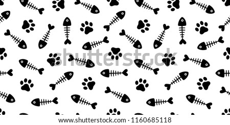 cat paw fish bone seamless pattern vector fish dog salmon repeat scarf isolated cartoon illustration tile background repeat wallpaper