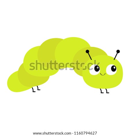 Caterpillar insect icon. Baby collection. Crawling catapillar bug. Cute cartoon funny character. Smiling face. Flat design. Colorful bright green color. White background. Isolated. Vector illustration
