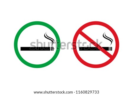 No smoking sign vector icon and smoking area sign vector icon. Set vector sign
