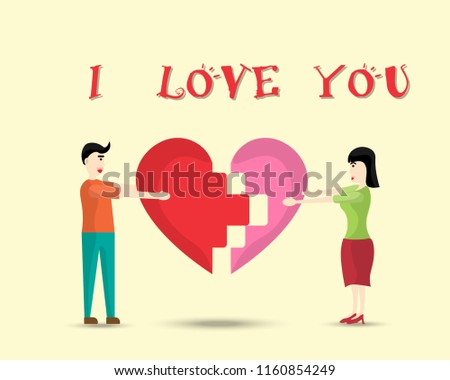 Valentines day card. Fill the love. Men and women give each other heart. vector illustration eps 10