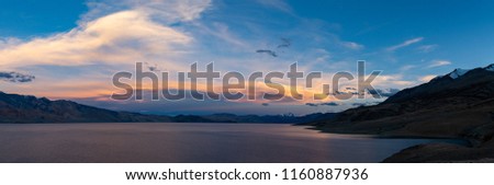Panoramic sunset at Lake Moriri or Tso Moriri of Ladakh 
