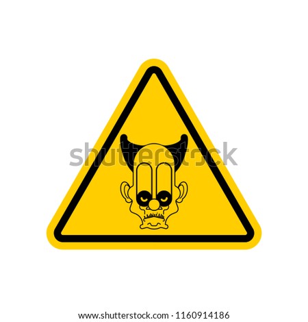 Attention scary clown. Danger circus. Yellow Caution road sign. Vector illustration
