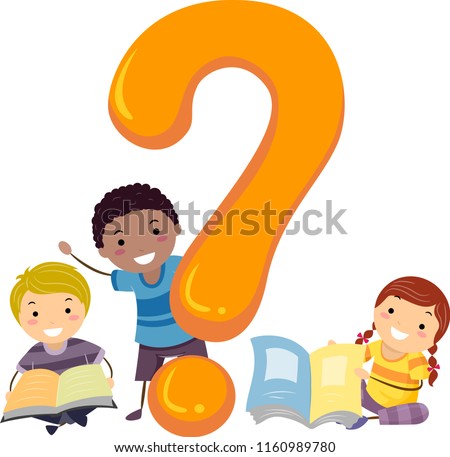 Illustration of Stickman Kids with Books and a Question Mark