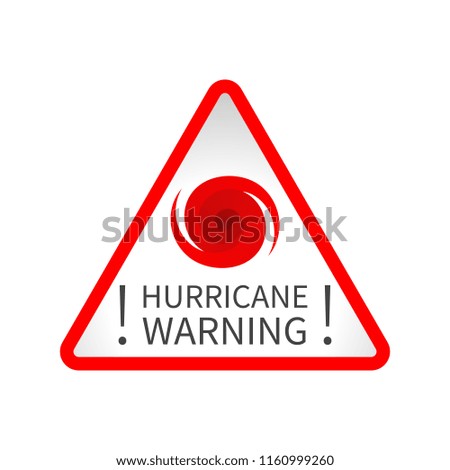 Red road triangle warning sign about hurricane