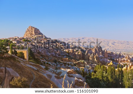 Uchisar Castle in Cappadocia Turkey - travel background