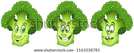 Broccoli. Healthy Food concept. Emoji Emoticon collection. Cartoon characters for kids coloring book, colouring pages, t-shirt print, icon, logo, label, patch, sticker.