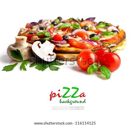 Appetizing pizza with mushrooms isolated on white