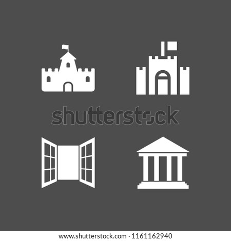 4 heritage icons in vector set. opened window door of glasses, castle, historic and fortress illustration for web and graphic design Royalty-Free Stock Photo #1161162940