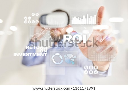 Return on investment on virtual screen. ROI. Market trading.