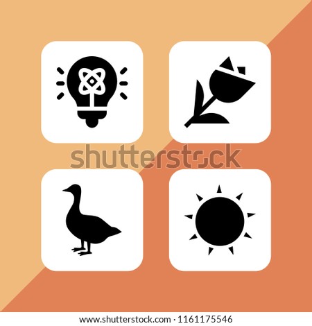 yellow icon. 4 yellow set with bird, tulip, idea and sun vector icons for web and mobile app