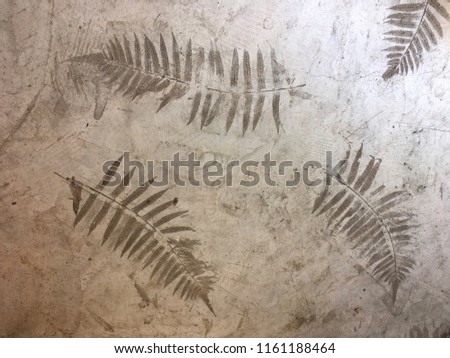 Leaves Stamp Pattern On Concrete Floor, Leaves Texture On Cement Wall, Leaf on cement texture background.