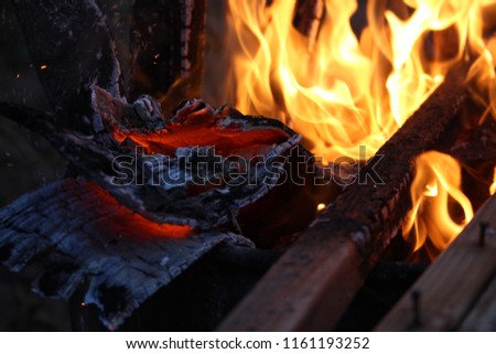 Yellow and orange fire burning wood