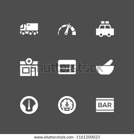 9 blur icons in vector set. pharmacy, truck, bar and speed illustration for web and graphic design