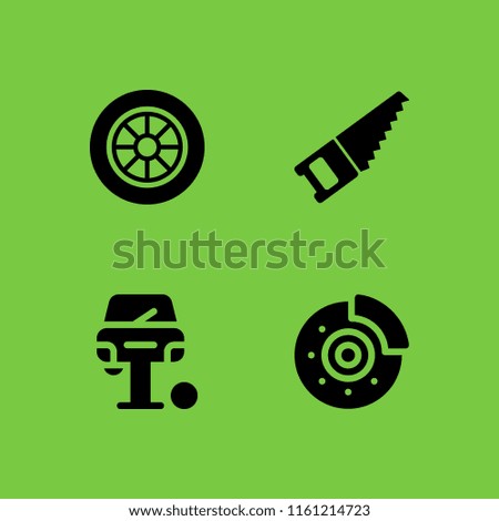 4 maintenance icons in vector set. work tools, construction and tools, car wheel and disc brake illustration for web and graphic design