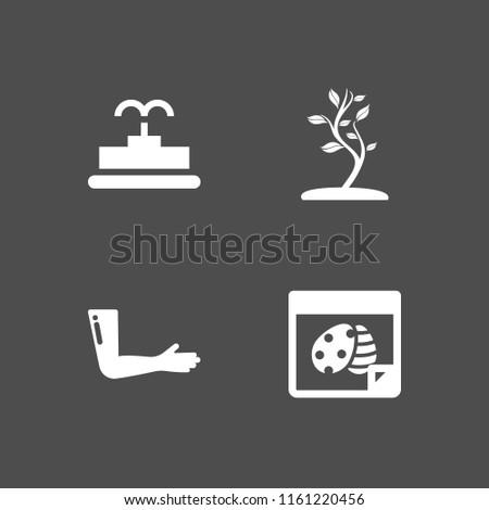 4 beautiful icons in vector set. decorated, body part, fountain and tree illustration for web and graphic design
