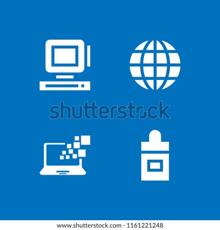4 computer icons in vector set. global, business and finance, monitor and healthcare and medical illustration for web and graphic design
