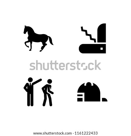 4 helmet icons in vector set. construction and tools, horse, worker and cap illustration for web and graphic design