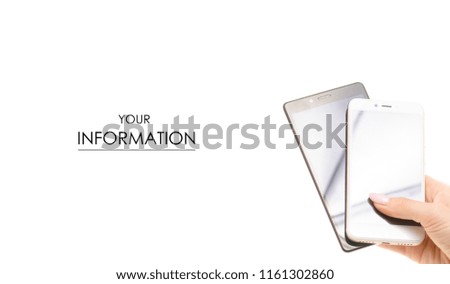 Two mobile phone smartphone in female hands pattern on white background isolation