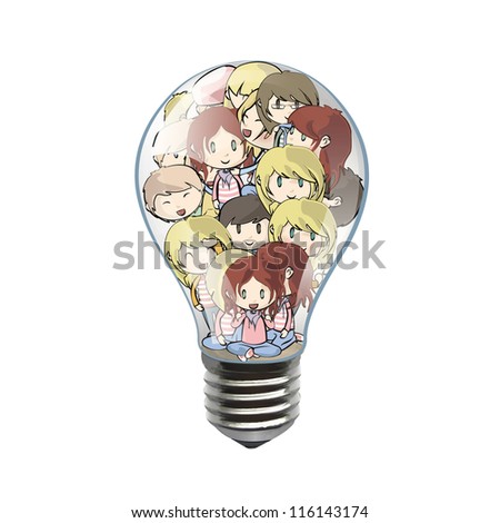 Many children inside a bulb. Vector illustration.